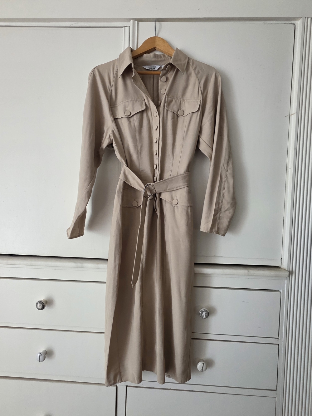 & Other Stories Beige Button-Front Midi Shirt Dress